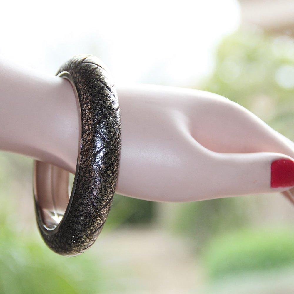 Bottega Veneta Sterling Silver Leather Bangle